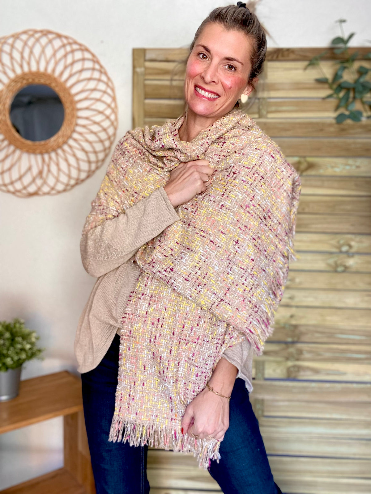 Écharpe douce en laine avec lurex ODILE - Taupe Rose (3 coloris)