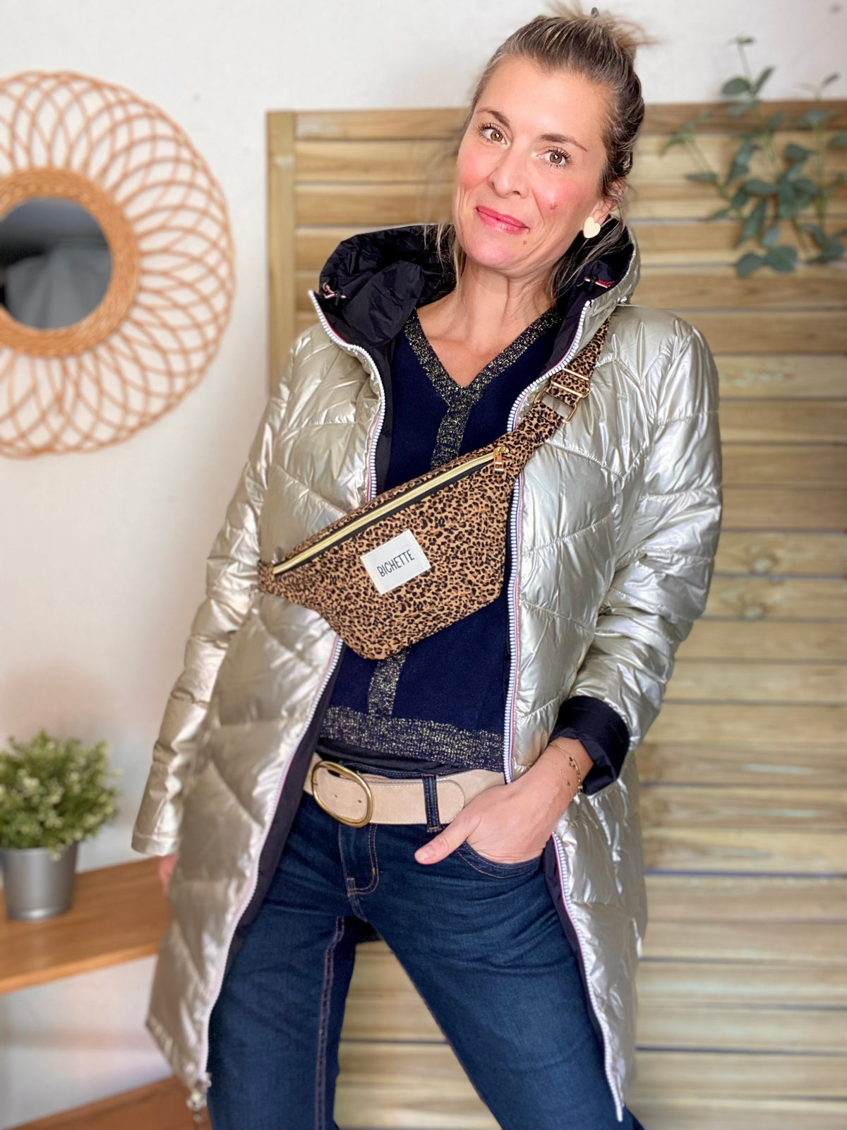 LAURA JO - Doudoune réversible imperméable longue INÈS - Noir / Doré - FIN DE SÉRIE