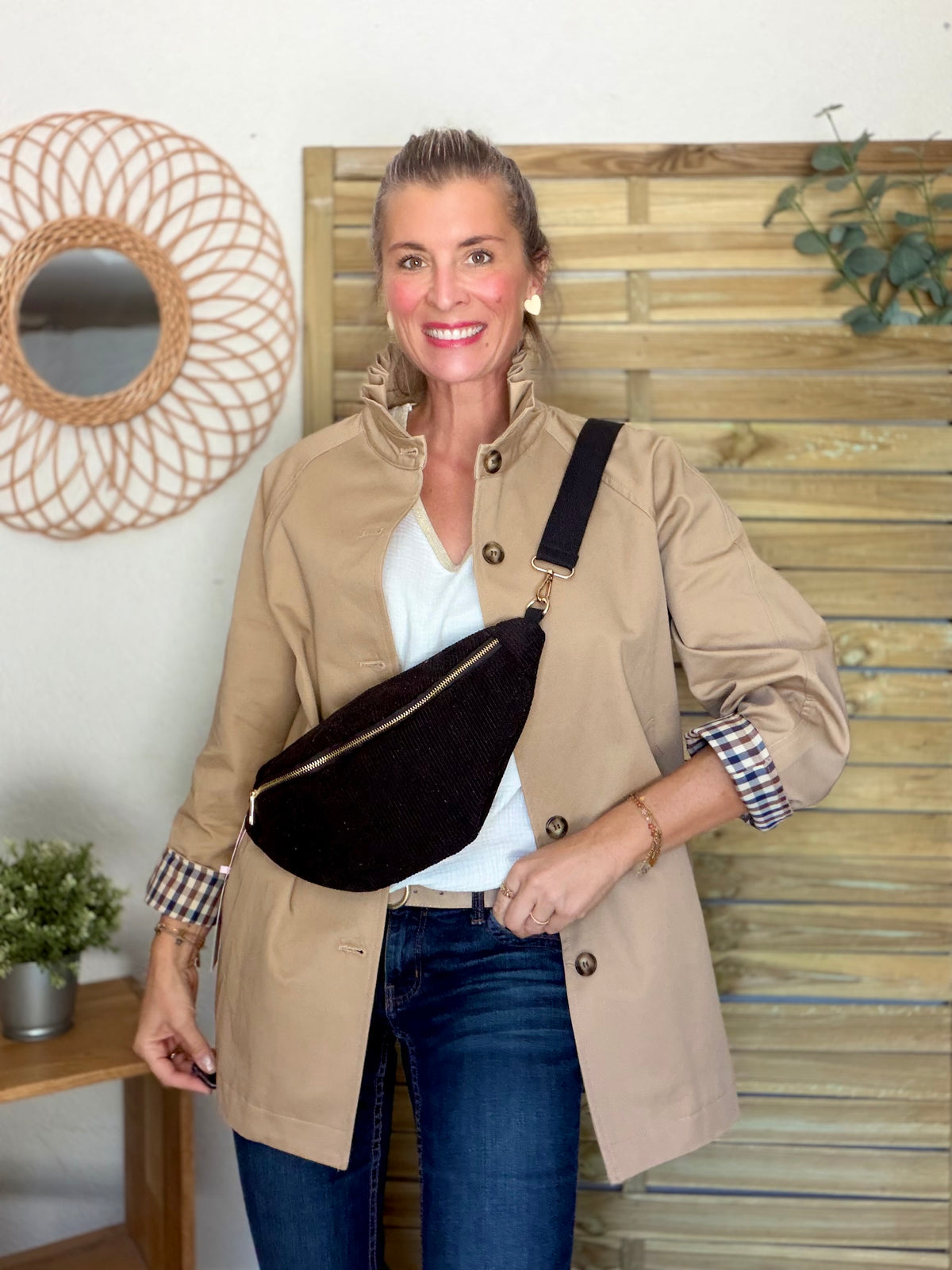 Sac banane XL velours côtelé Ciao Boum - IVY - Noir