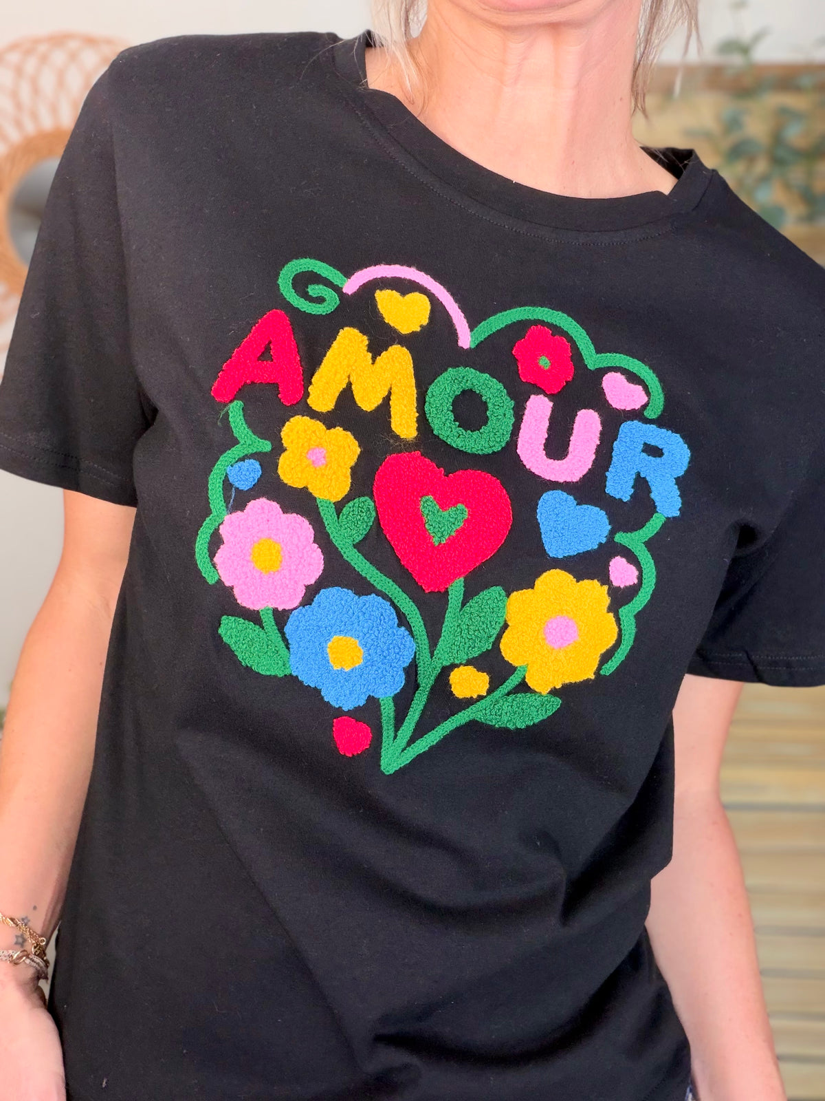 Tee shirt amour fleuri ARYA Noir