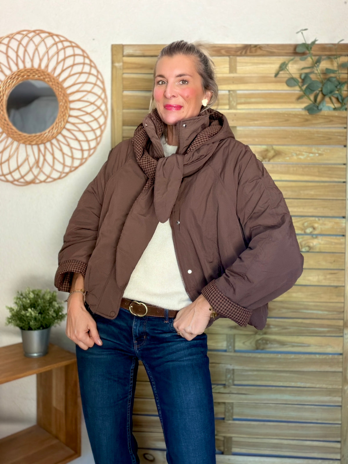 Veste matelassée capuche amovible réversible ODILE Chocolat