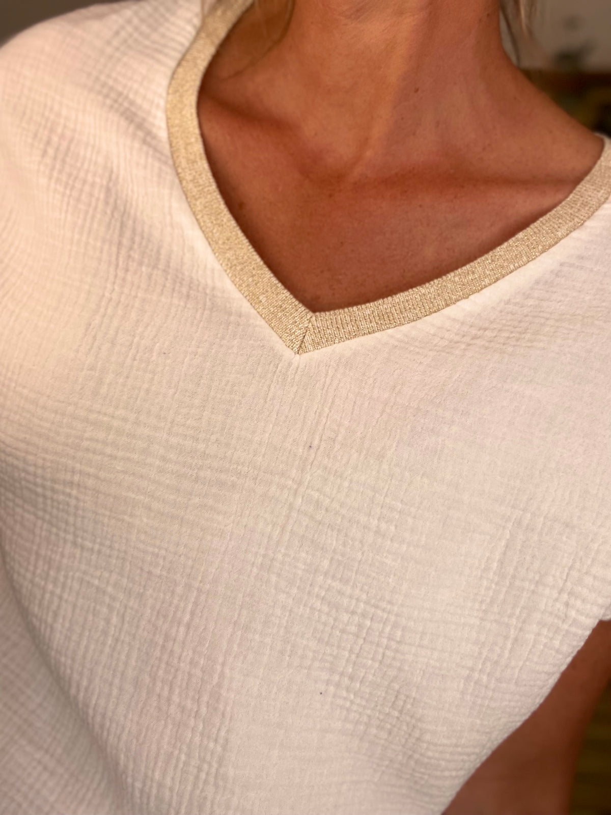 Top en gaze de coton et lurex MARTA - Blanc