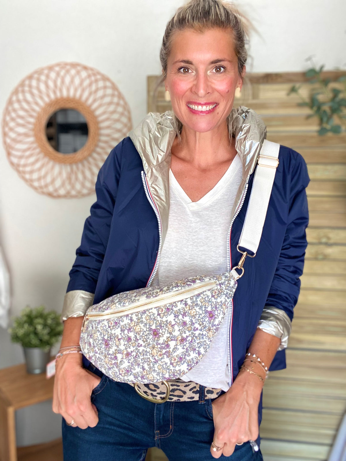Sac banane XL Ciao Boum - IVY - Fleuri blanc et mauve