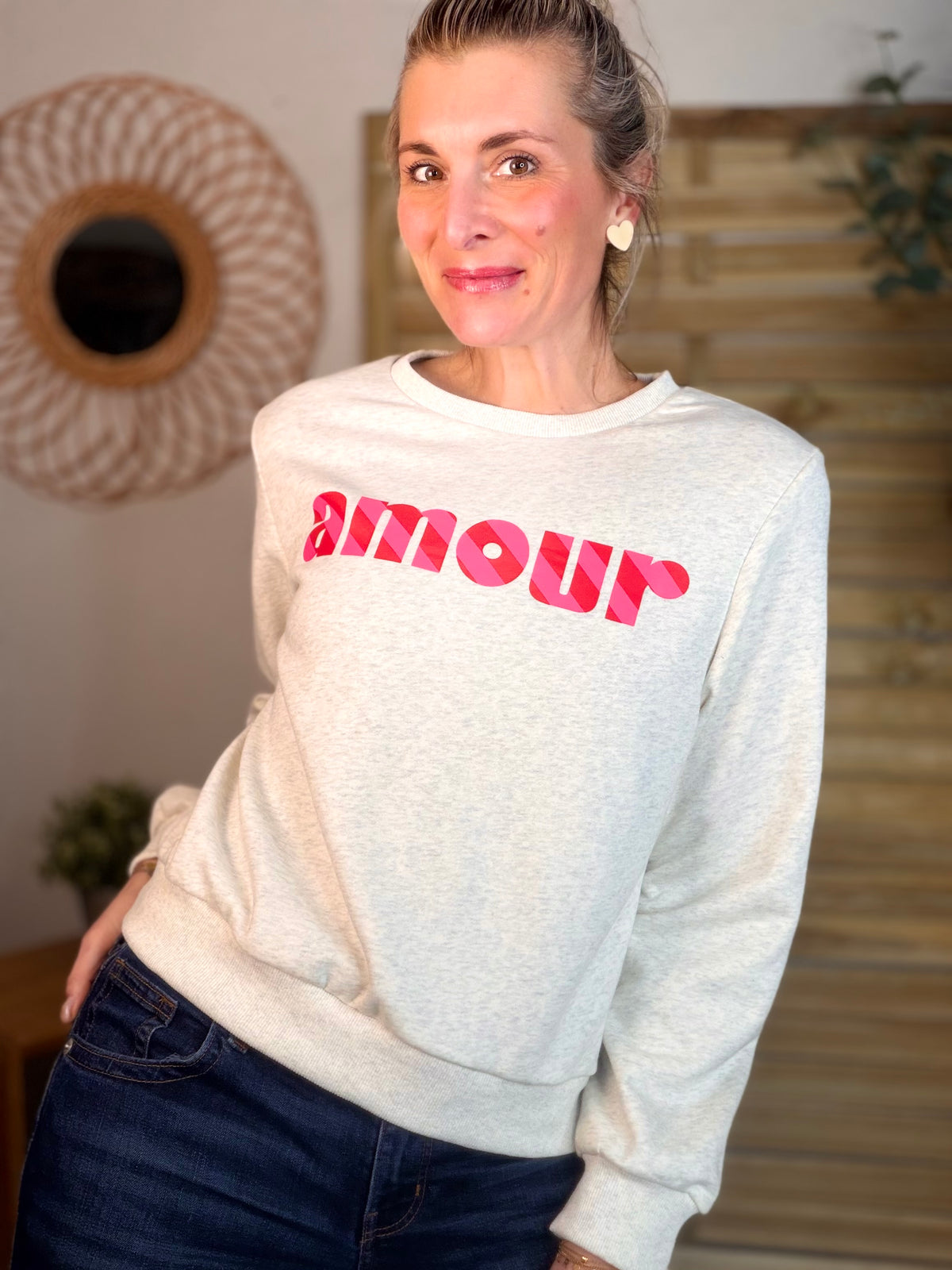 Sweat amour SIENNA - Gris / Rose - FIN DE SÉRIE