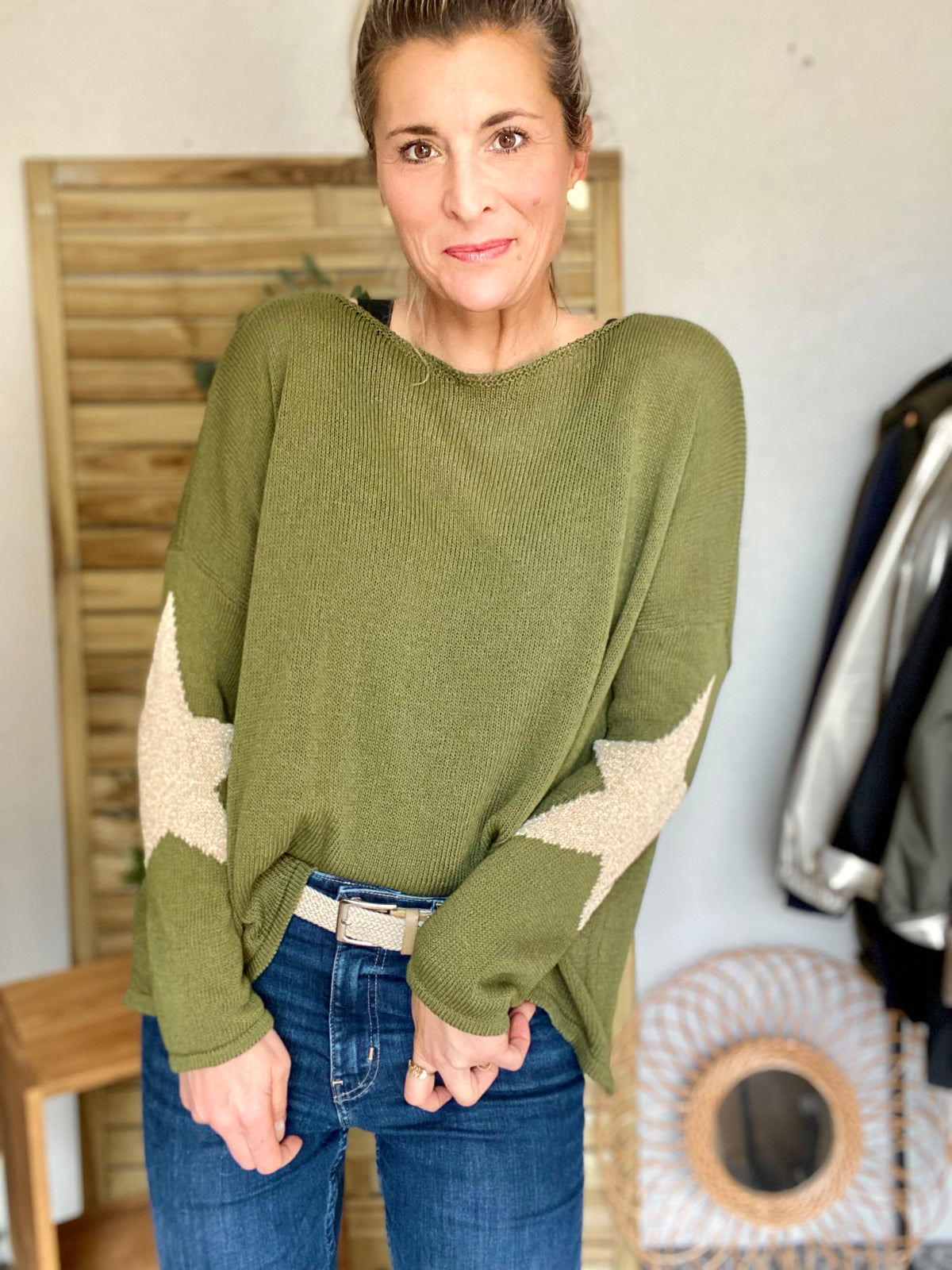 Pull Oversize étoiles dorées ⭐️ ALBA - Kaki - FIN DE SÉRIE
