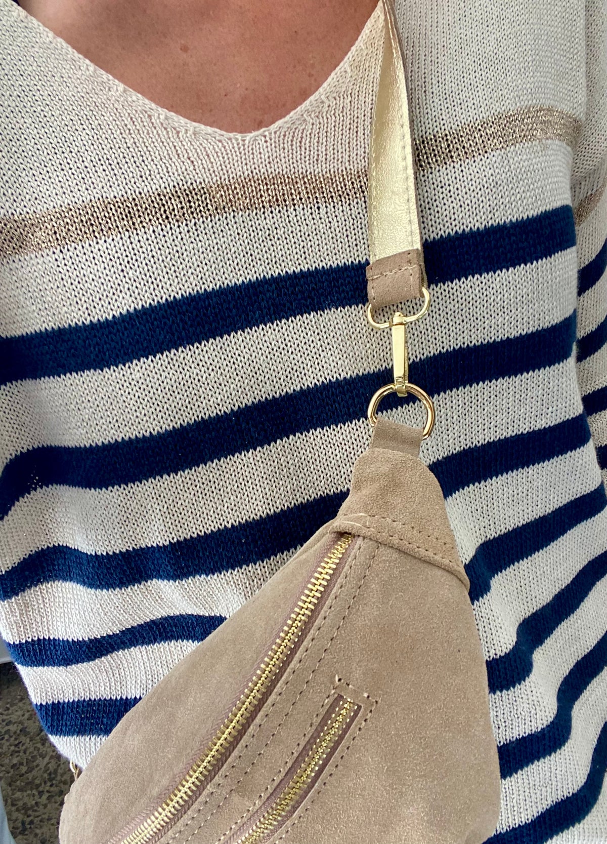 Sac banane double poche en cuir daim - OPALINE - Beige