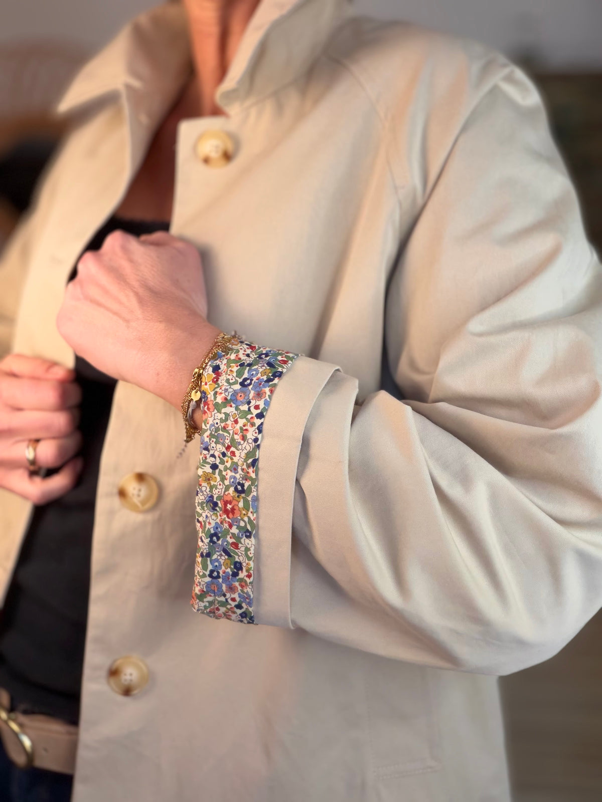 Veste Trench en coton beige avec Liberty - MARION (Taille 2 ans à la Taille XL)