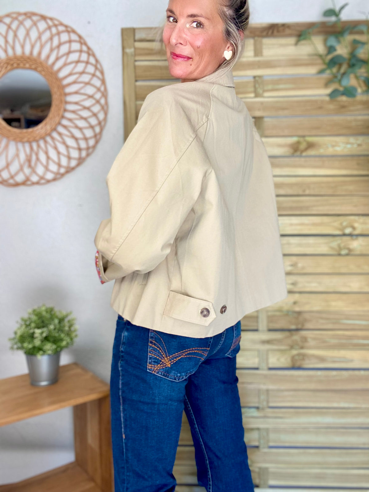 Veste Trench en coton beige avec Liberty - MAHAUT - LILI et LALA