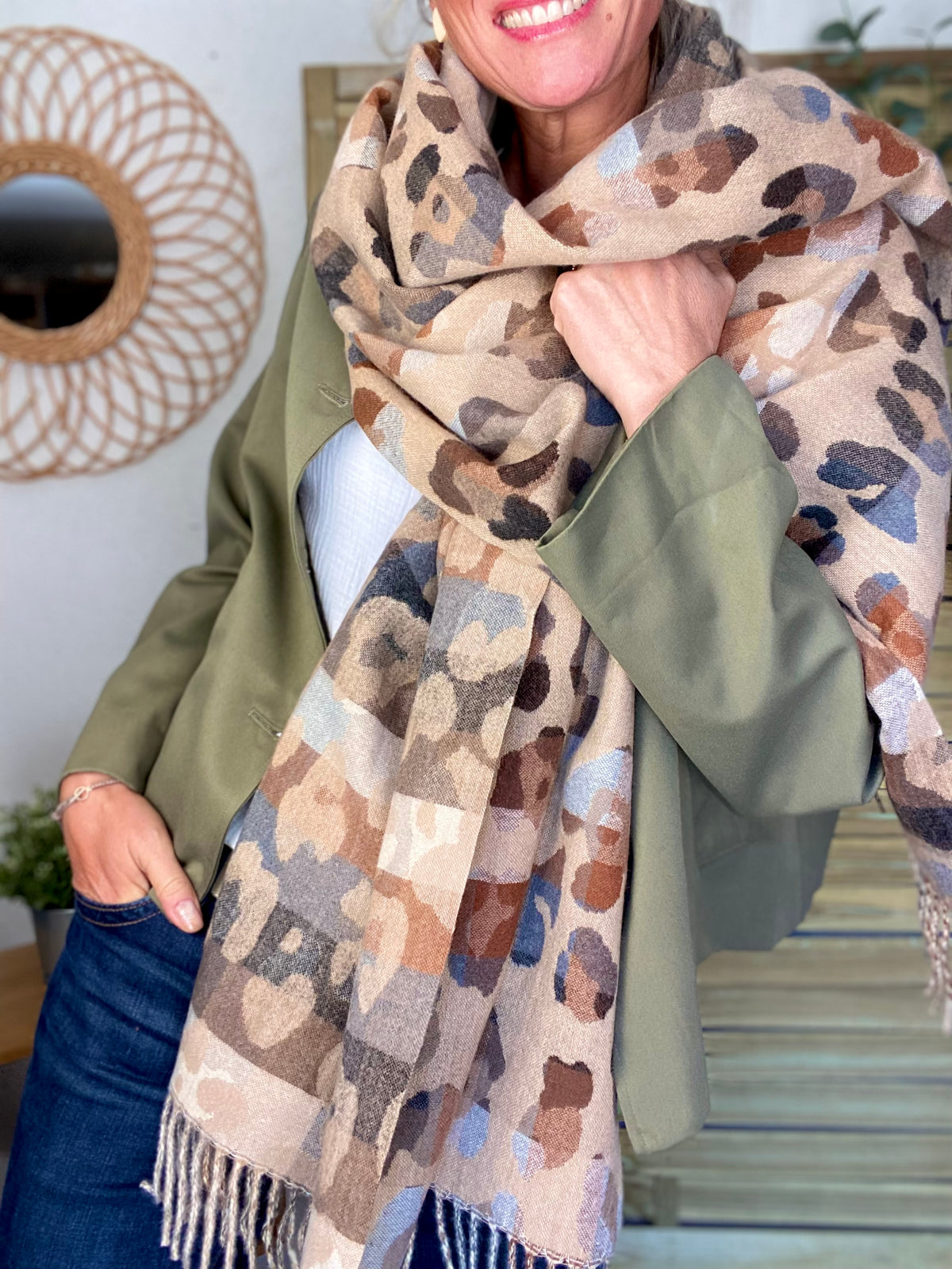 Écharpe douce AGNÈS Léo multico Camel 🐆