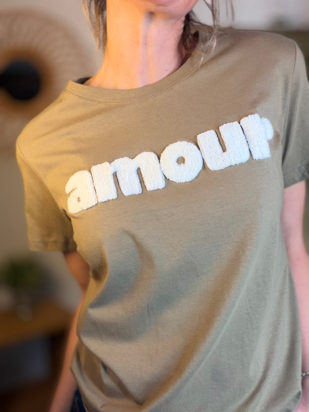 Tee shirt amour MAÏA Kaki/Blanc - FIN DE SÉRIE