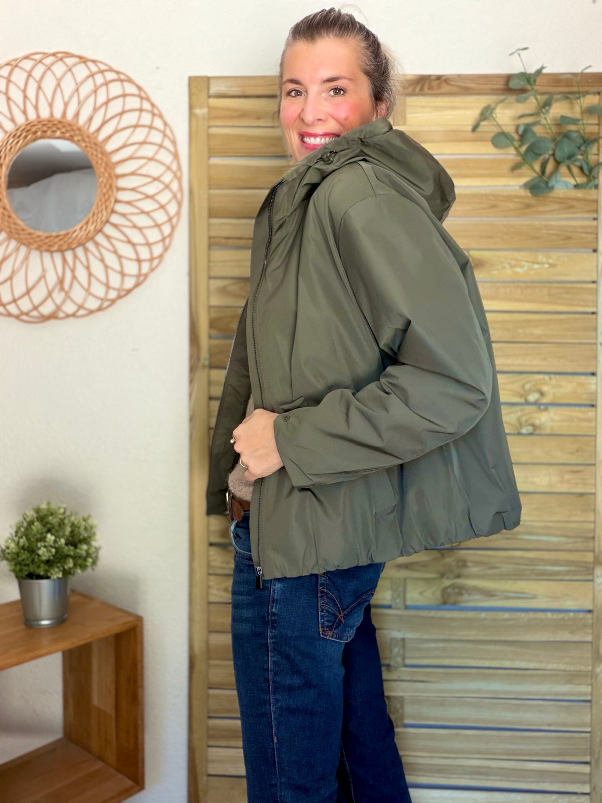 LAURA JO - Imperméable fourré sherpa EVA court - Kaki
