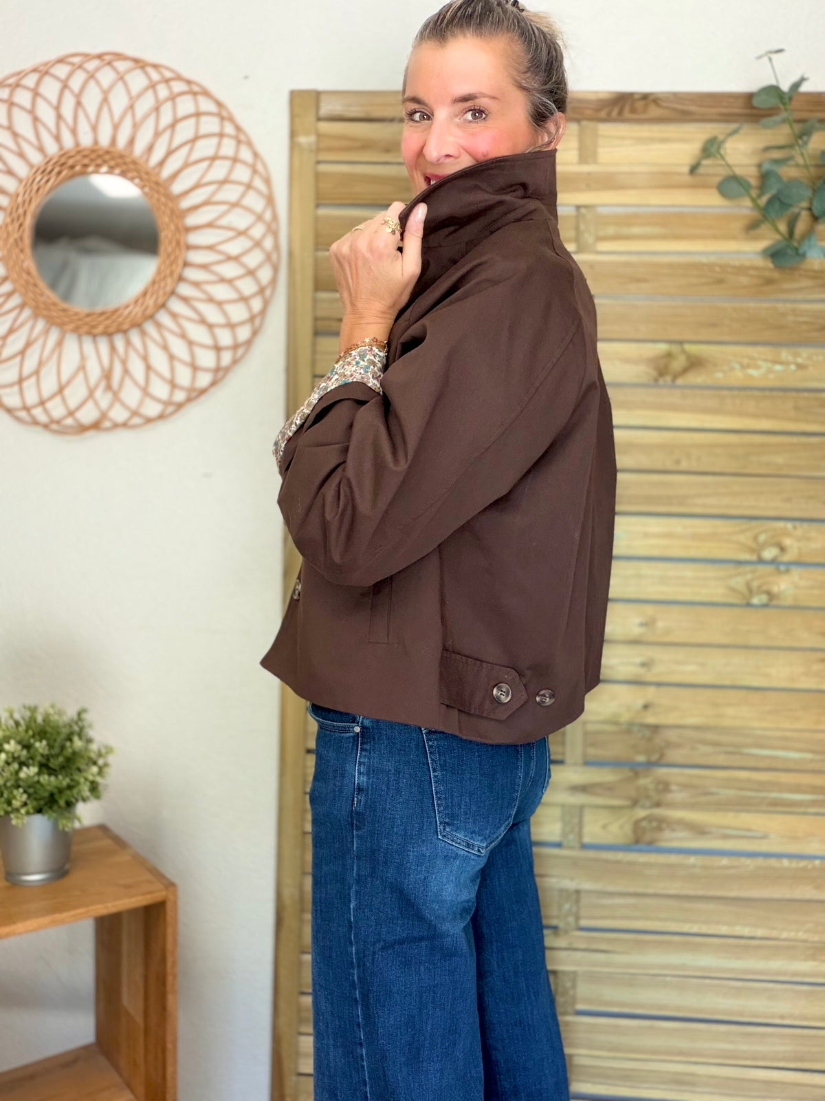 Veste Trench en coton Chocolat avec Liberty - MAHAUT - LILI et LALA