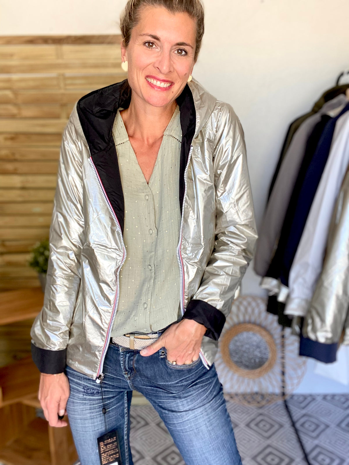 LAURA JO - Imperméable réversible rembourré LOUISON COURT - Noir/Doré • DÉSTOCKAGE sur Taille XL