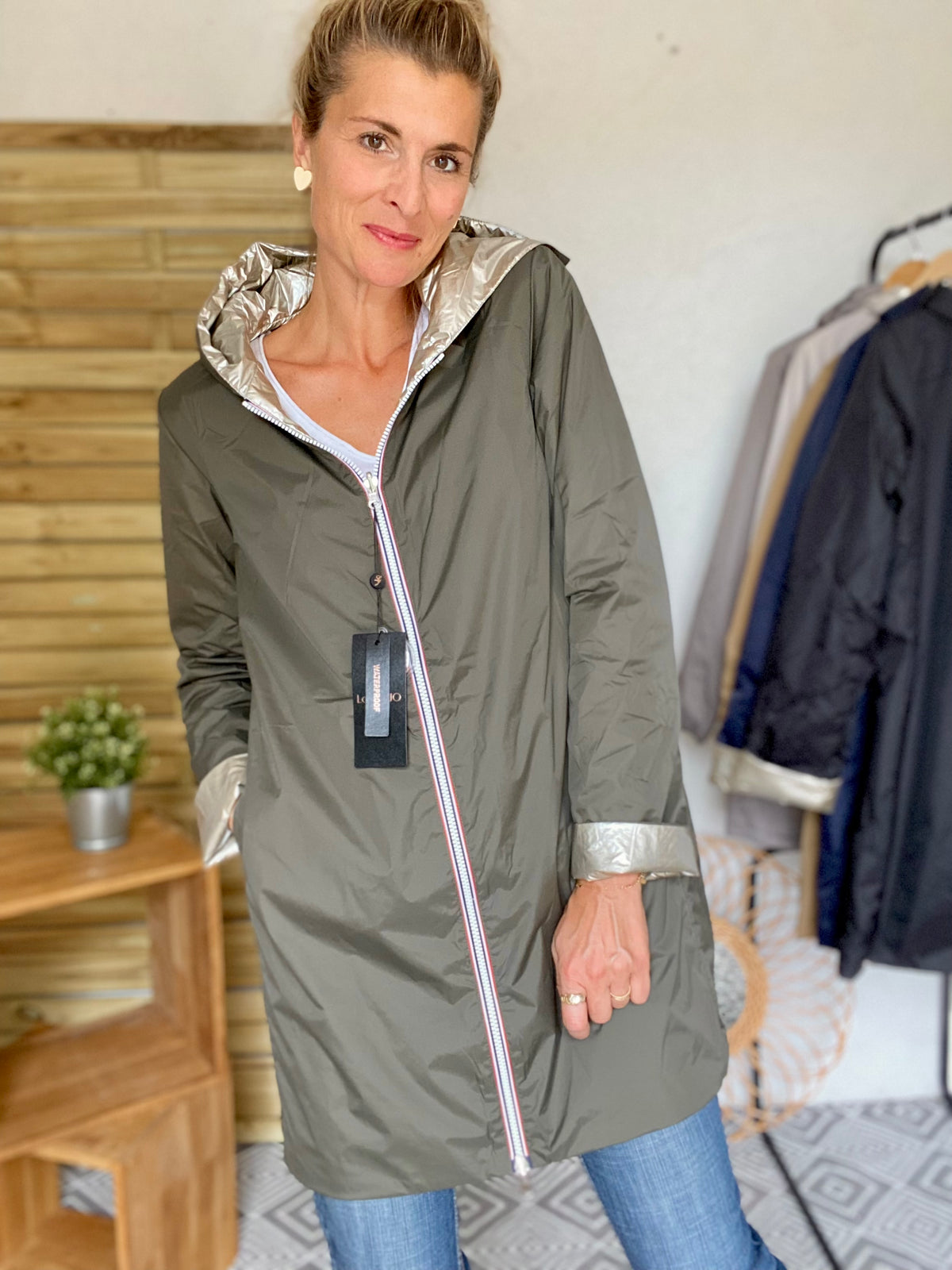LAURA JO - Imperméable réversible rembourré LOUISON LONG - Kaki/Doré