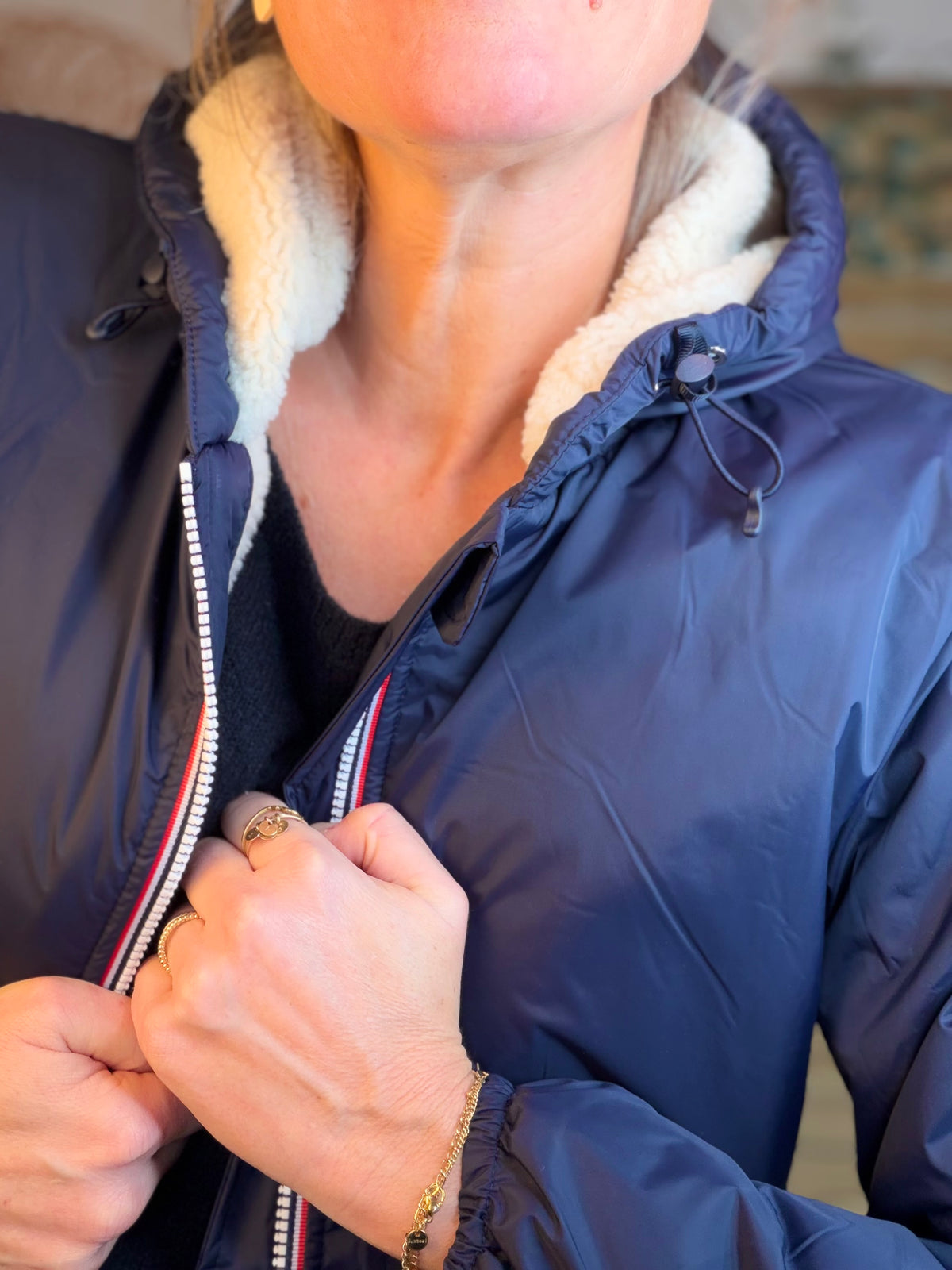 LAURA JO - Parka Imperméable LOUISE COURT sherpa - Bleu marine • DÉSTOCKAGE Taille L