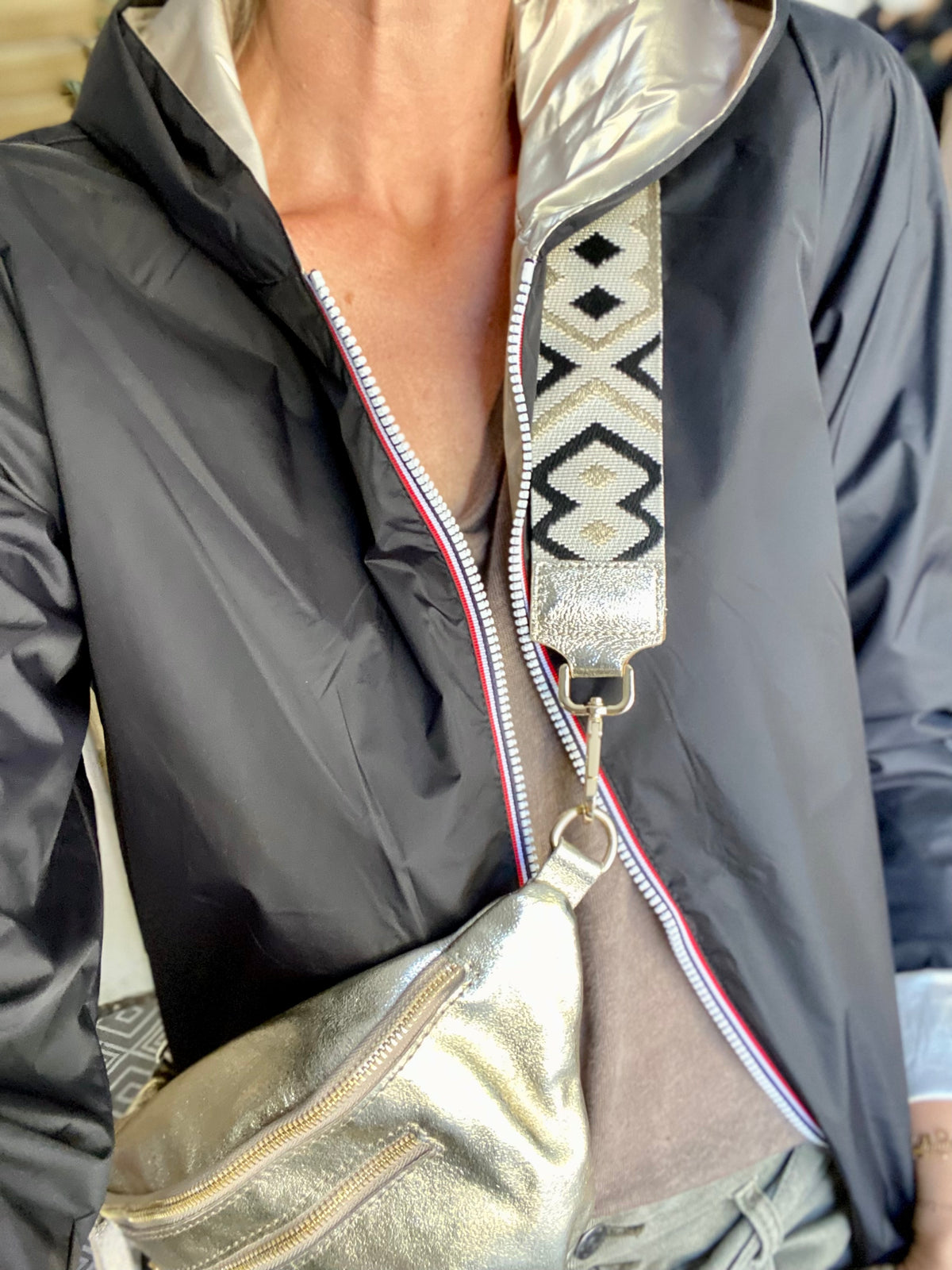 Sangle / Bandoulière en cuir irisé pour sacs / bananes - RACHEL (Losanges horizontaux)