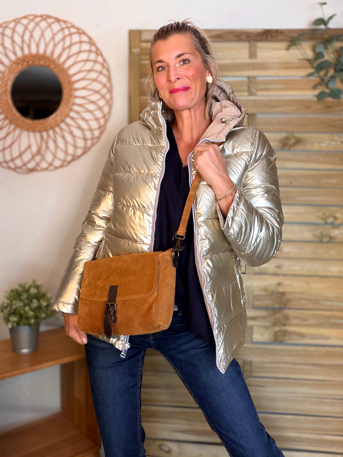 Doudoune imperméable réversible ANGÈLE COURT - Beige - MELYA MELODY