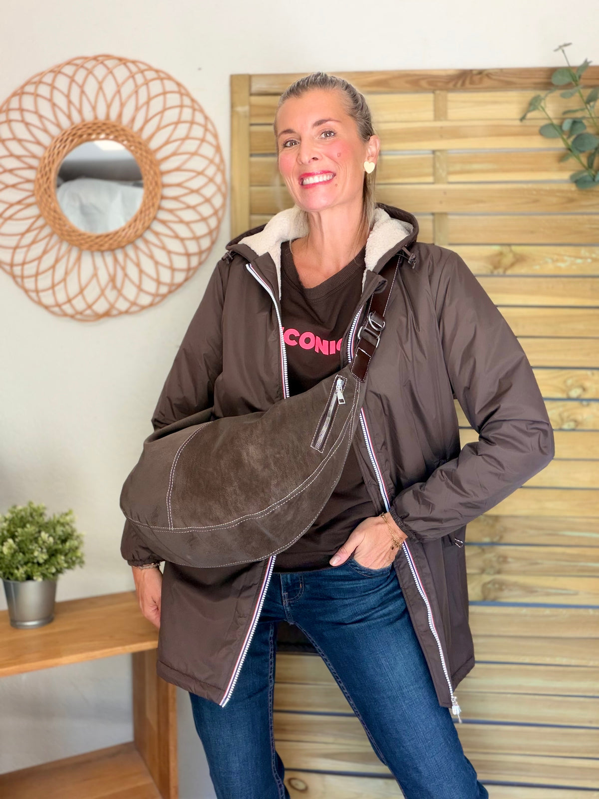 Sac besace XXL en simili cuir brossé - HAROLD Chocolat