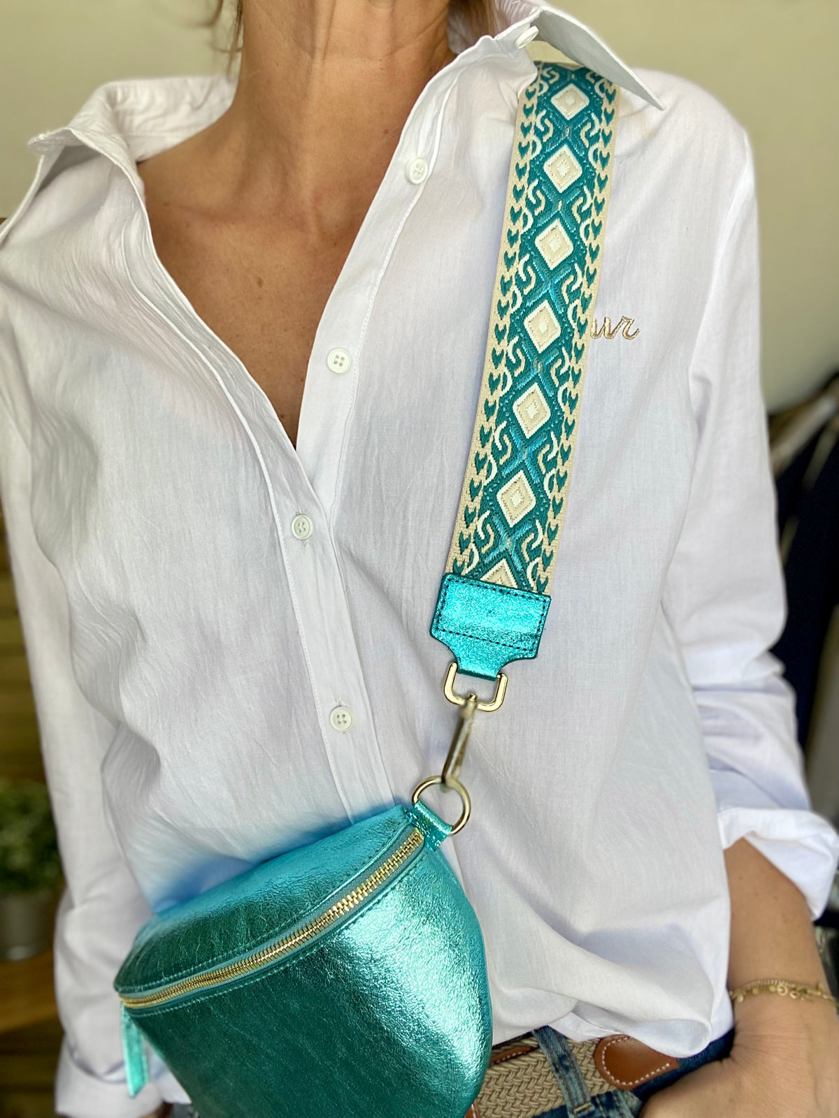 Sac banane M en cuir irisé 24cm ROMY Turquoise (12 coloris)