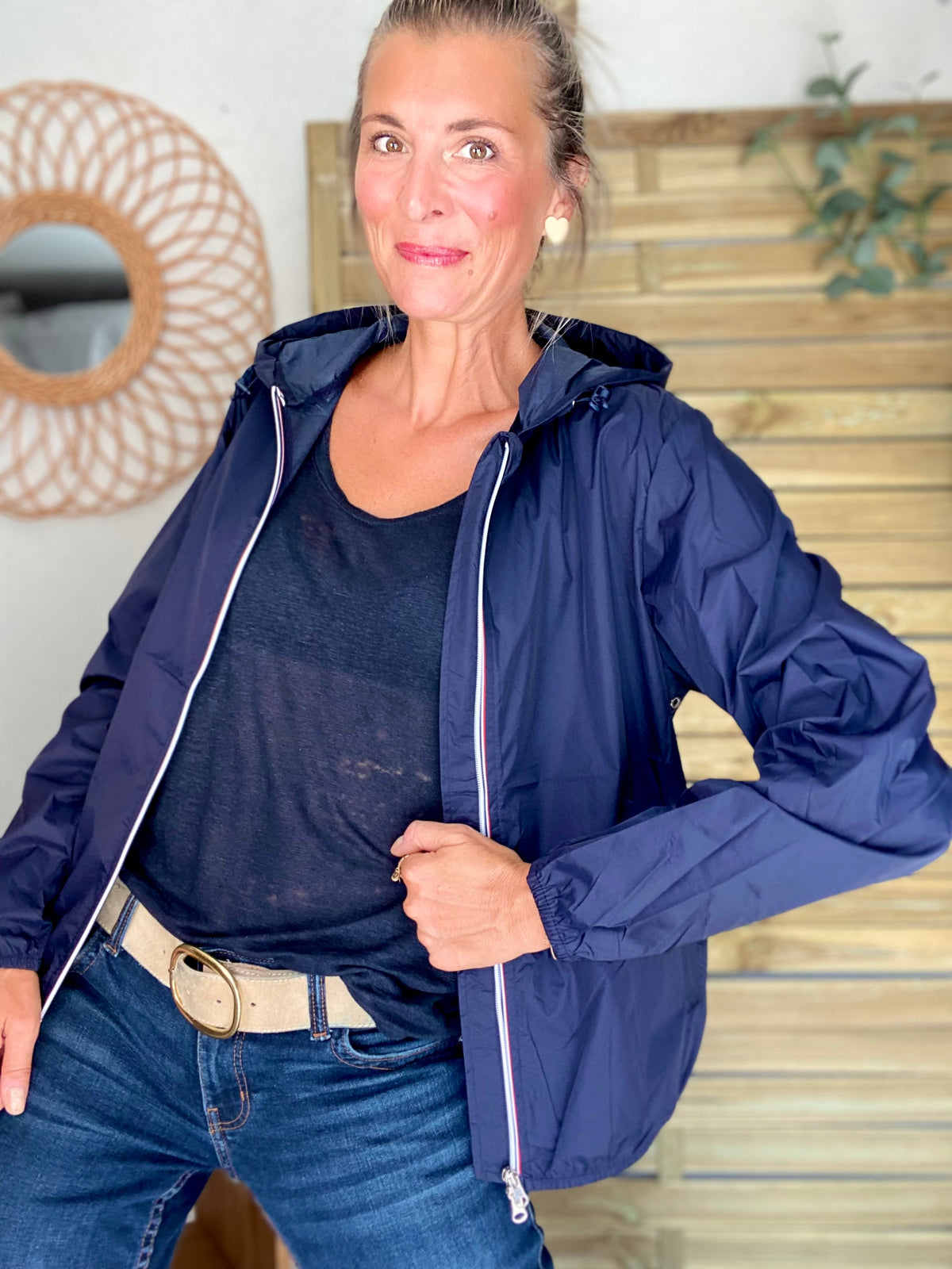 LAURA JO - Coupe vent imperméable ANNA COURT Bleu marine