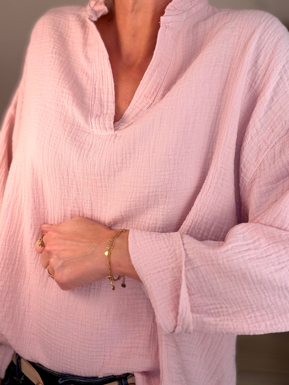 Blouse en gaze de coton SIERRA Rose poudré • FIN DE SÉRIE