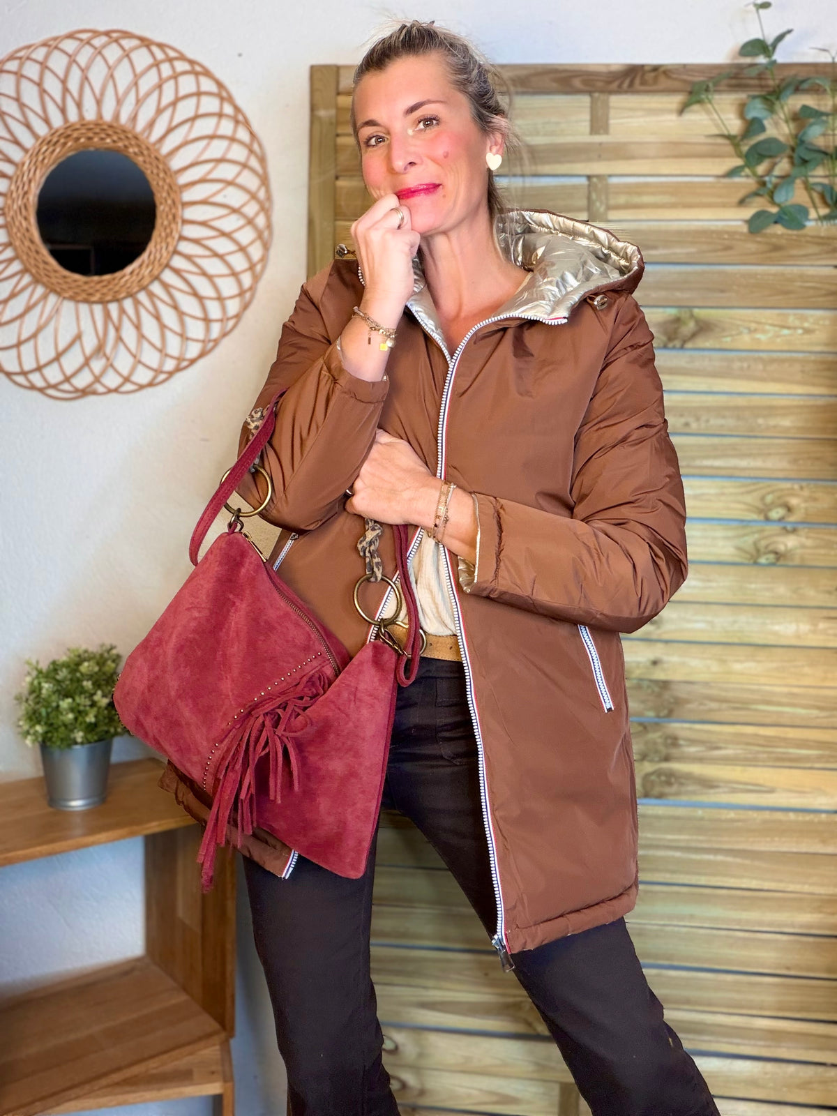 Doudoune imperméable réversible longue ANGÈLE LONG - Rouille choco - MELYA MELODY