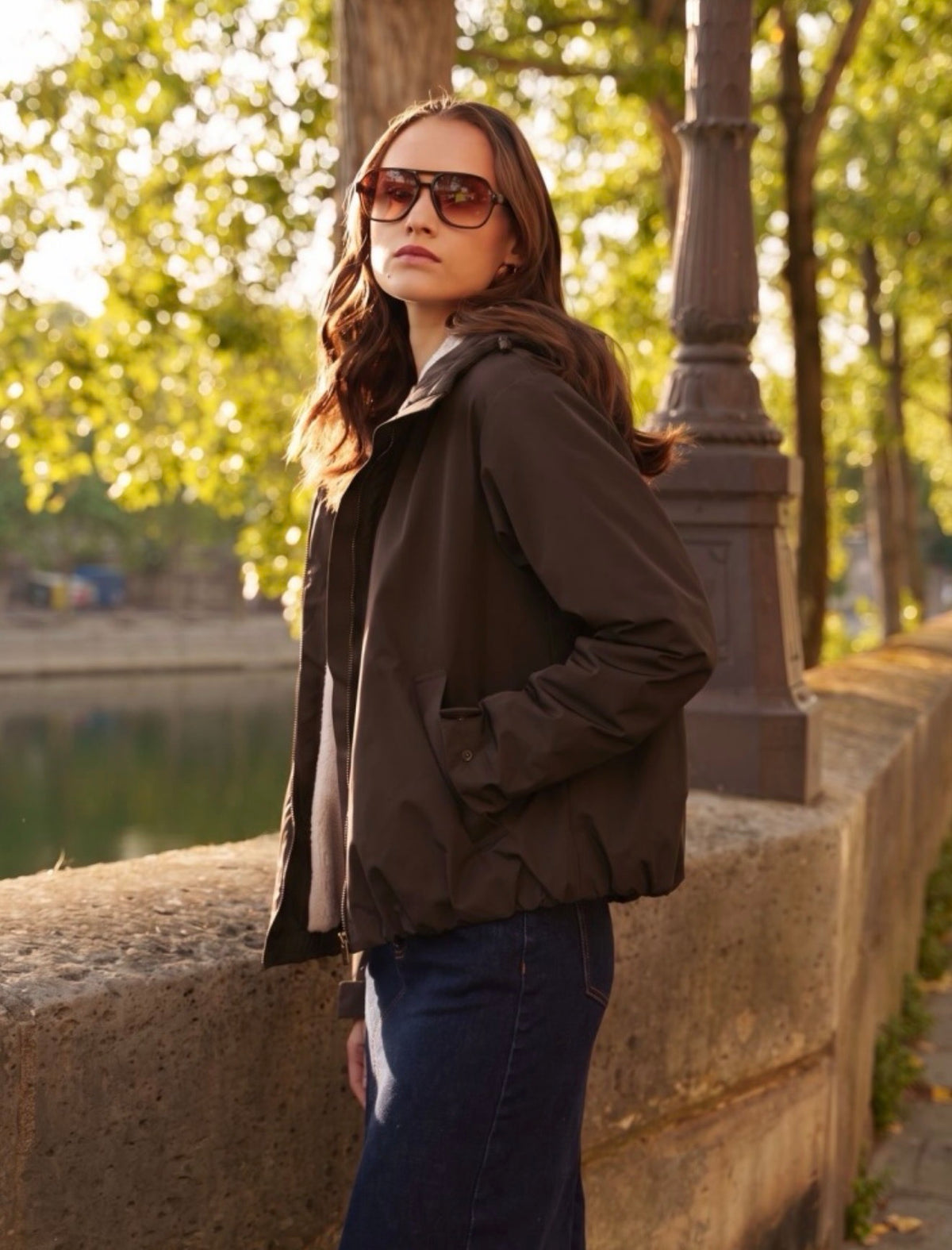 LAURA JO - Imperméable fourré sherpa EVA court - Chocolat
