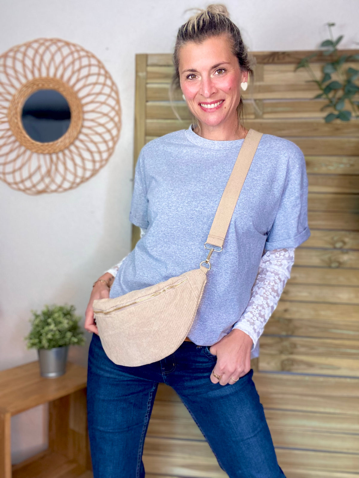 Sac banane XL velours côtelé Ciao Boum - IVY - Beige (20 coloris)