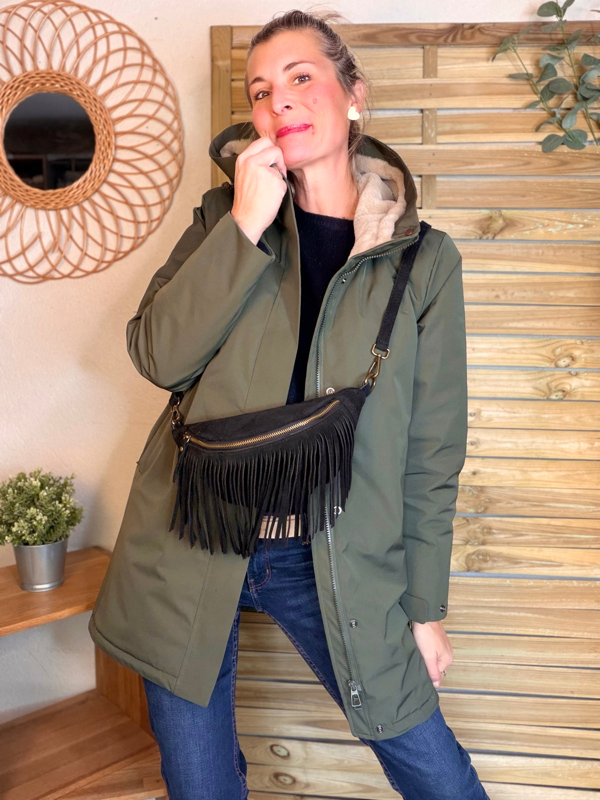 LAURA JO - Parka fourrée imperméable AMBRE LONG - Kaki / Beige