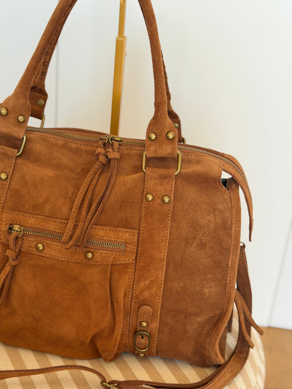 Sac cabas XL en cuir daim • HUNTER Camel
