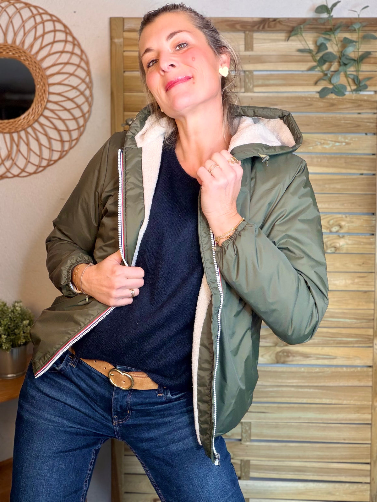 LAURA JO - Parka Imperméable LOUISE COURT sherpa - Kaki