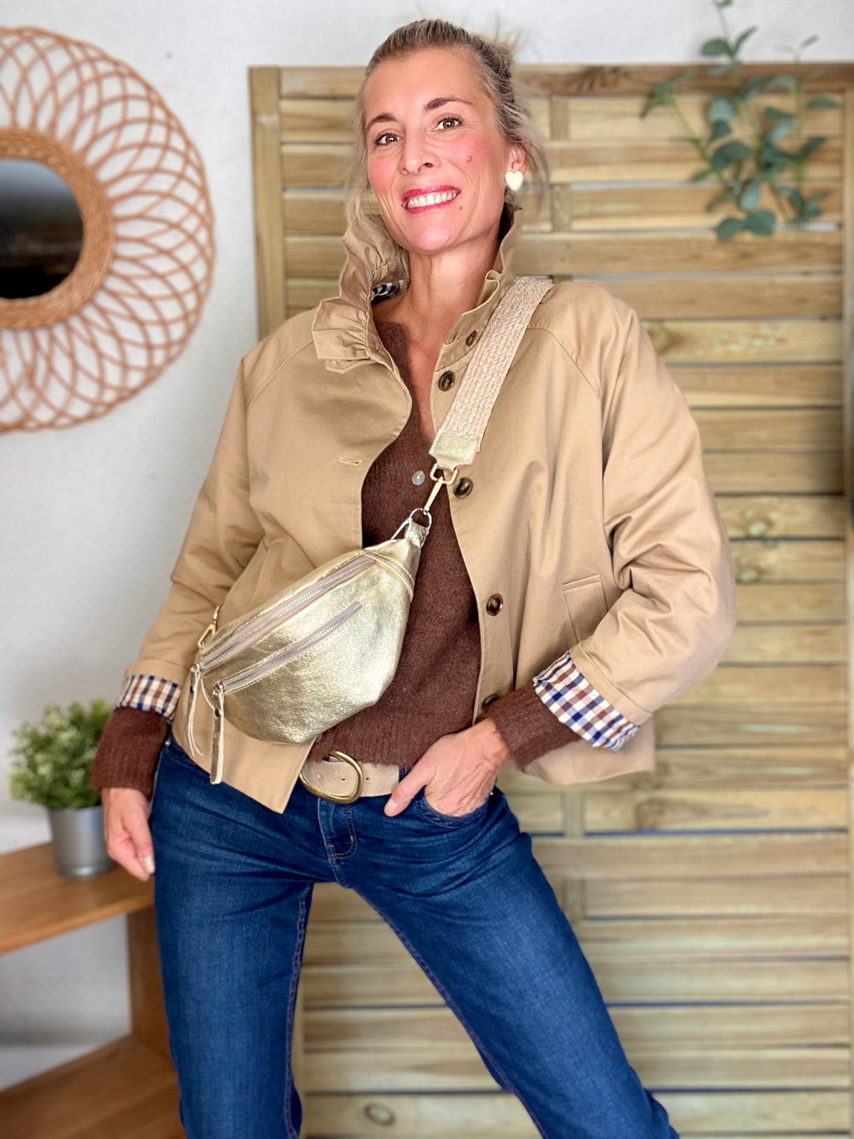 Veste Trench col victorien doublure carreaux - VICTORIA Beige Taupe