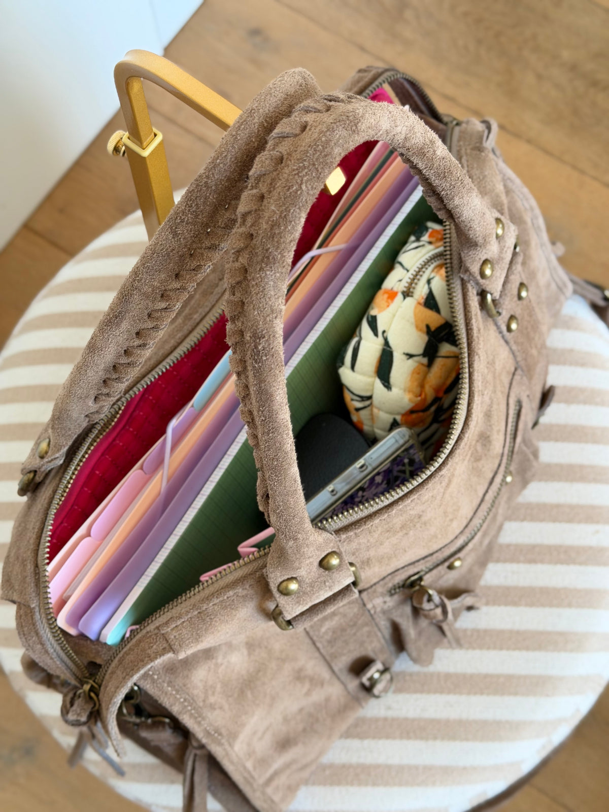Sac cabas XL en cuir daim • HUNTER Taupe
