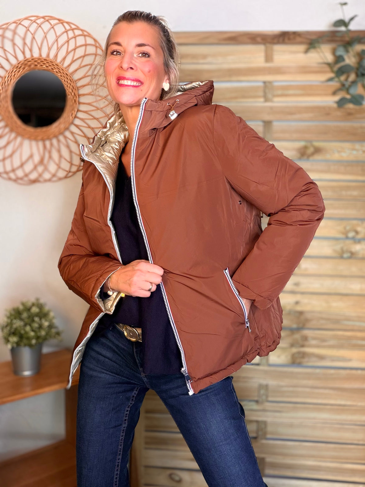 Doudoune imperméable réversible ANGÈLE COURT - Rouille choco - MELYA MELODY