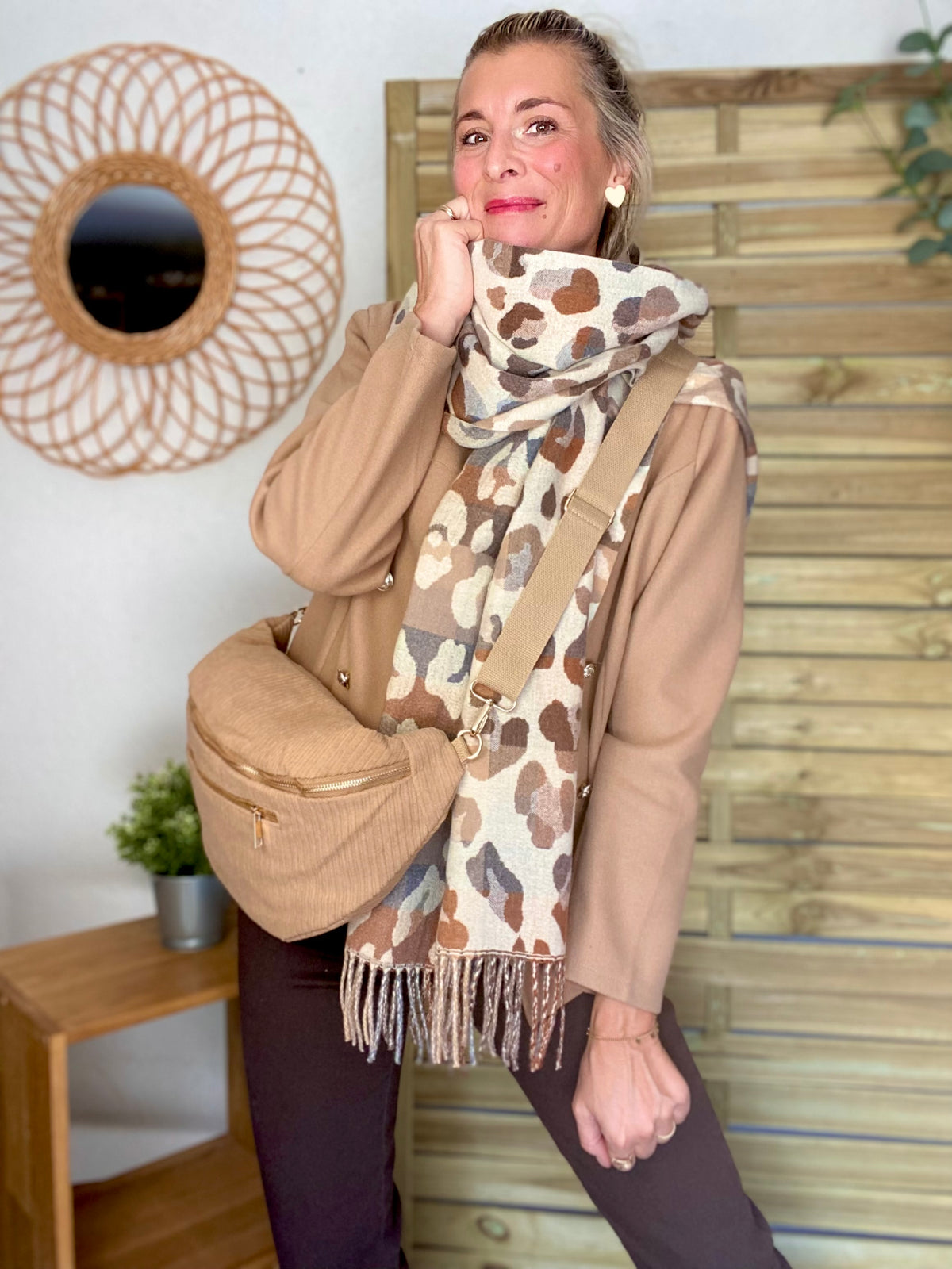 Sac banane XXL Velours côtelé Ciao Boum MOLLY -  Beige