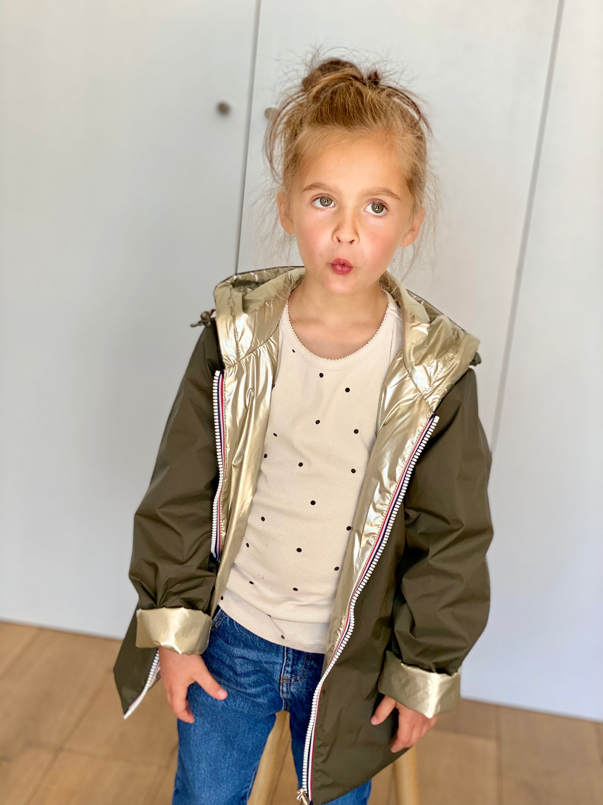 Imperméable réversible rembourré LOUISON KIDS enfant (mixte) - Kaki / Doré • DÉSTOCKAGE sur Taille 6 ans
