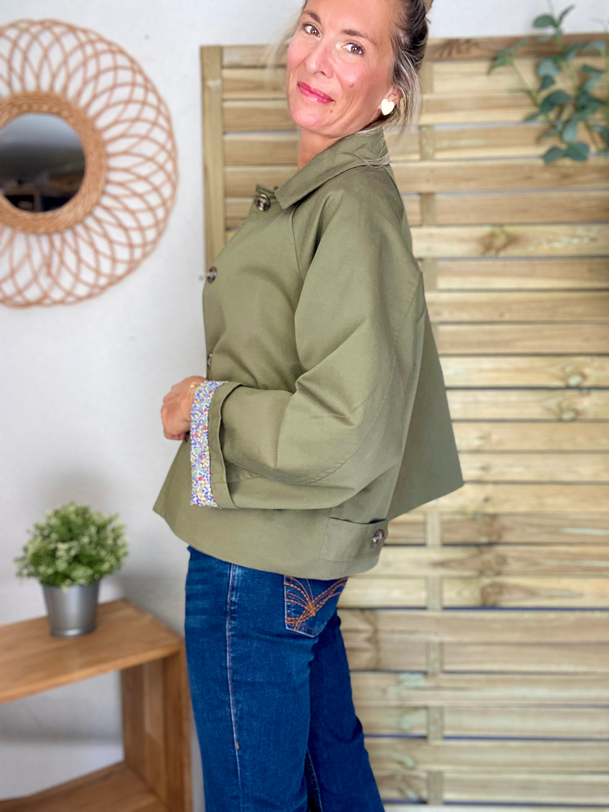 Veste Trench en coton kaki avec Liberty - MAHAUT - LILI et LALA