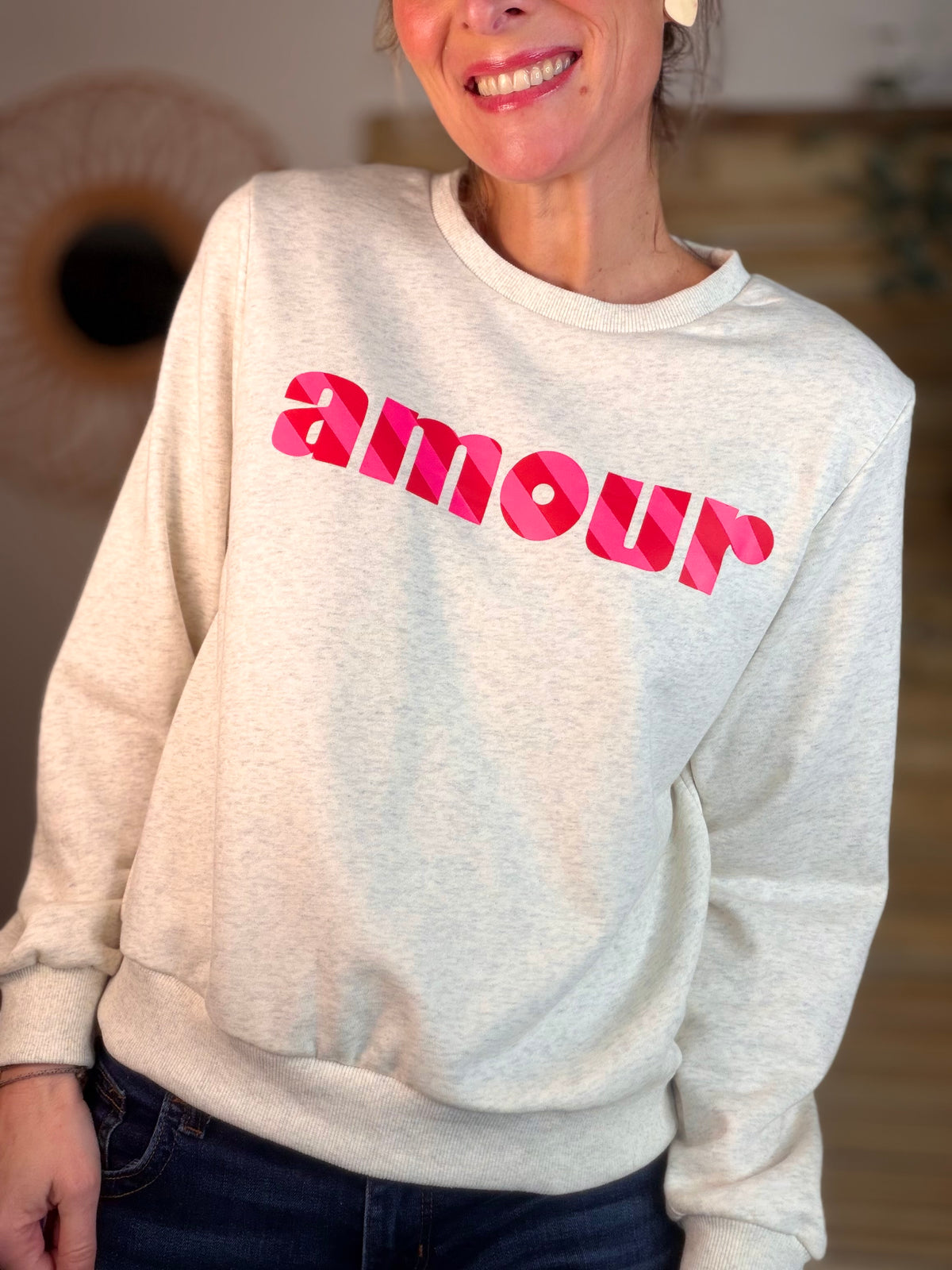 Sweat amour SIENNA - Gris / Rose - FIN DE SÉRIE