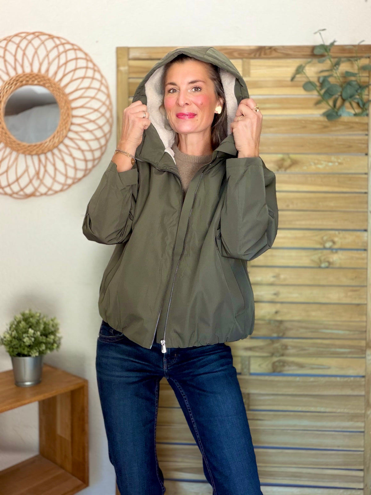 LAURA JO - Imperméable fourré sherpa EVA court - Kaki