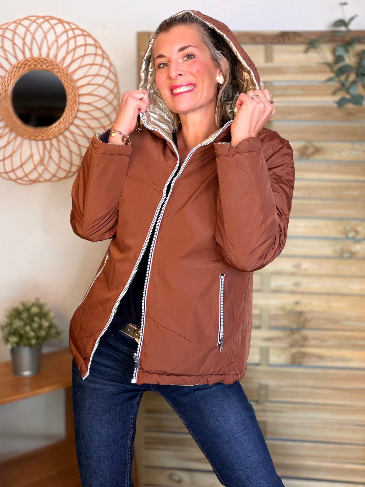 Doudoune imperméable réversible ANGÈLE COURT - Rouille choco - MELYA MELODY