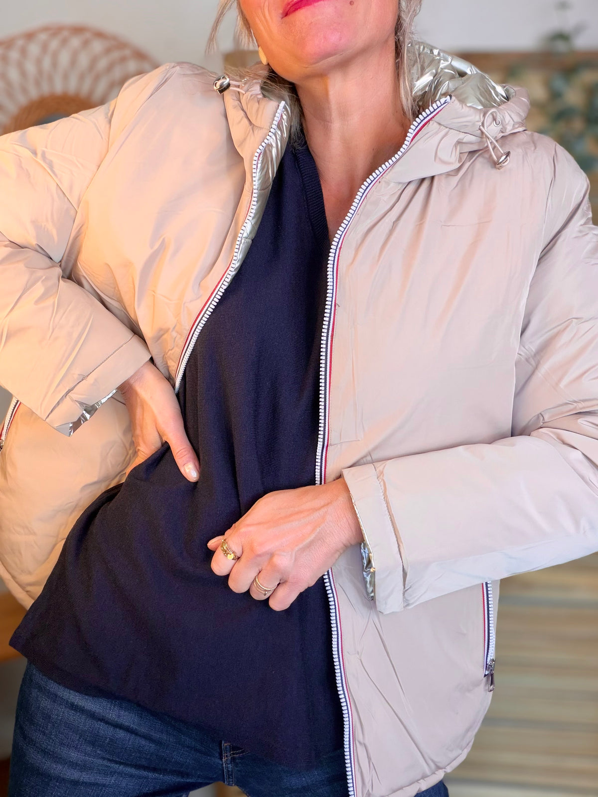 Doudoune imperméable réversible ANGÈLE COURT - Beige - MELYA MELODY