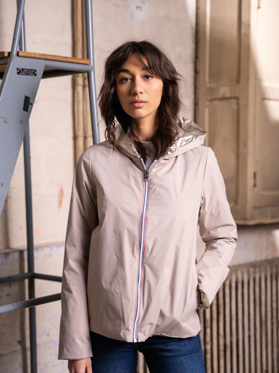 LAURA JO - Imperméable réversible rembourré LOUISON COURT - Beige / Doré • DÉSTOCKAGE sur Taille XL