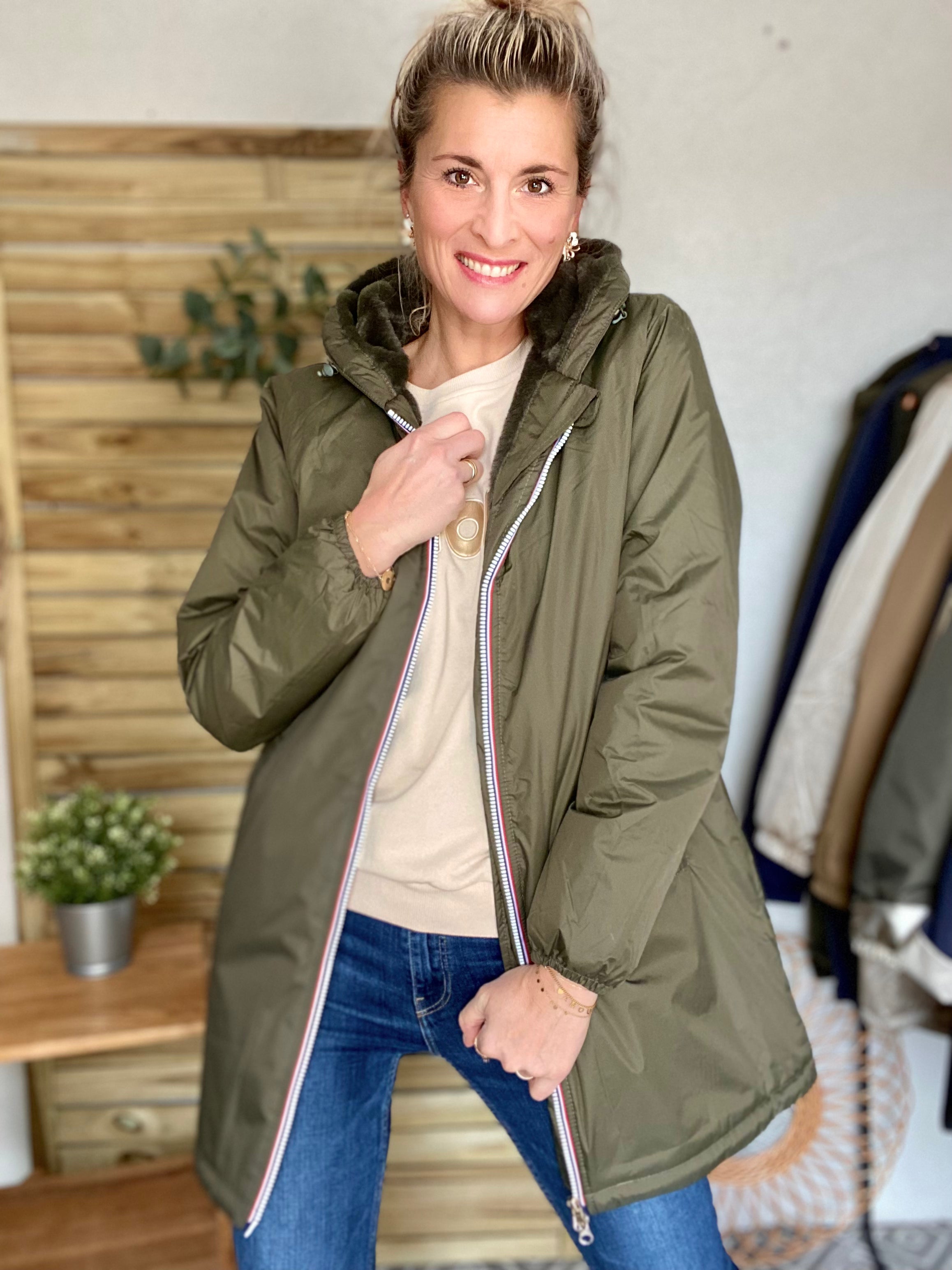 LAURA JO - Parka Imperméable LOUISE LONG fourré - Kaki