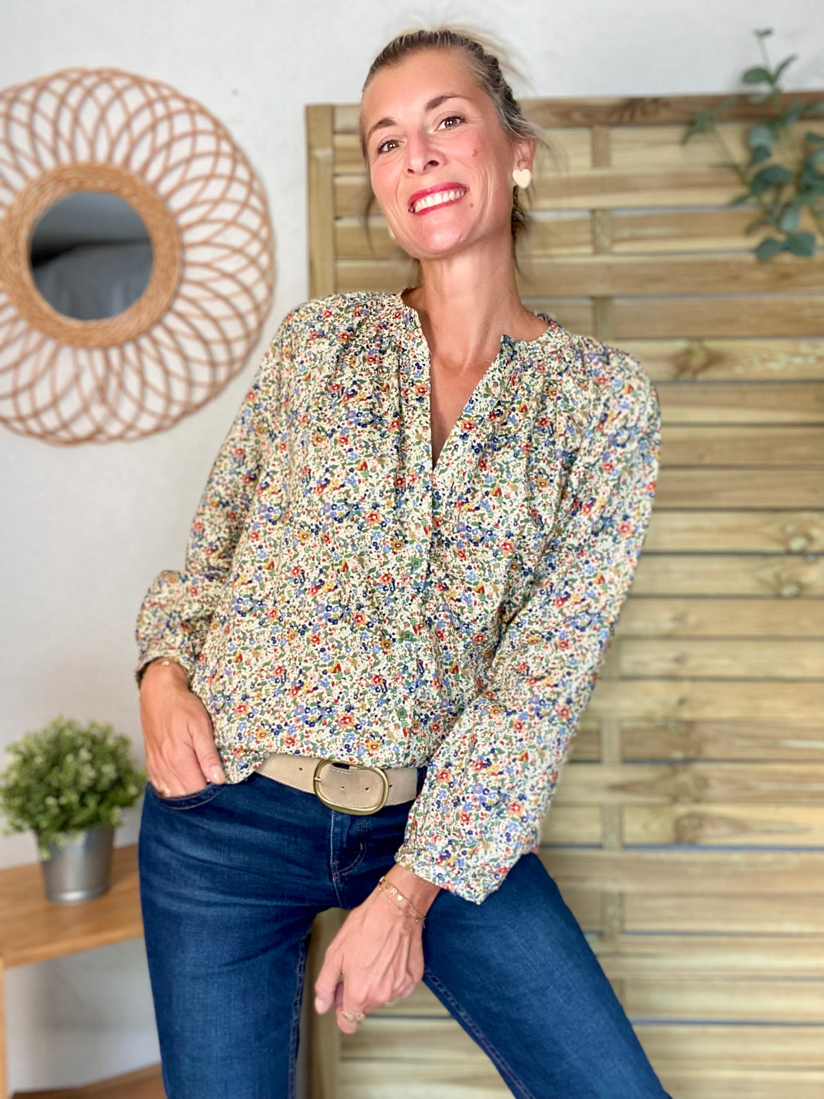 Chemise ample Liberty vert SYBILLE - FIN DE SÉRIE