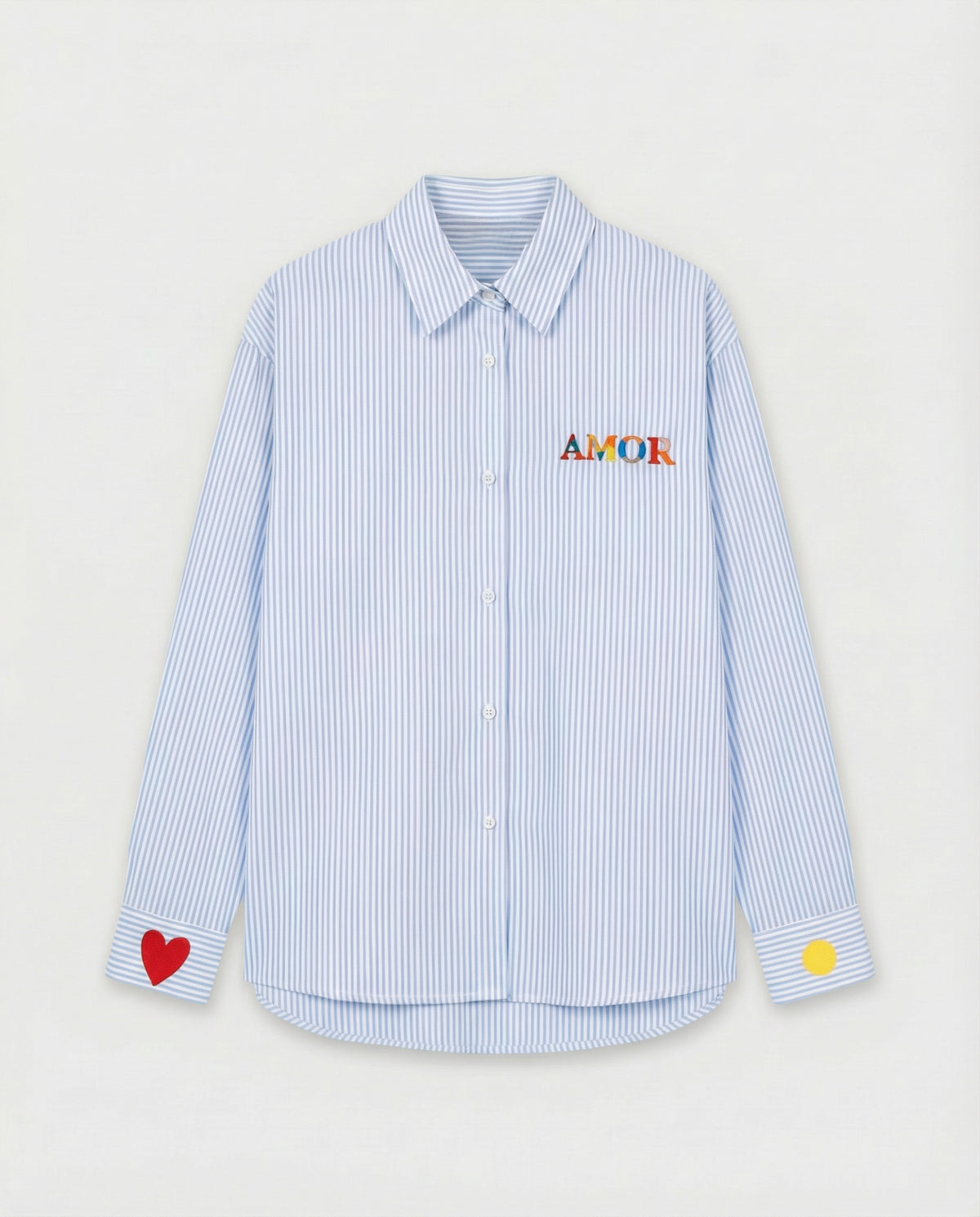 Chemise rayée brodée AMOR bleue ❤️☀️ SHANIA - FIN DE SÉRIE