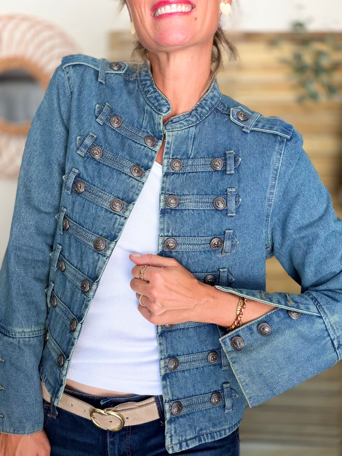 Veste officier courte en jean NAPOLÉON - Bleu Jean • DÉSTOCKAGE