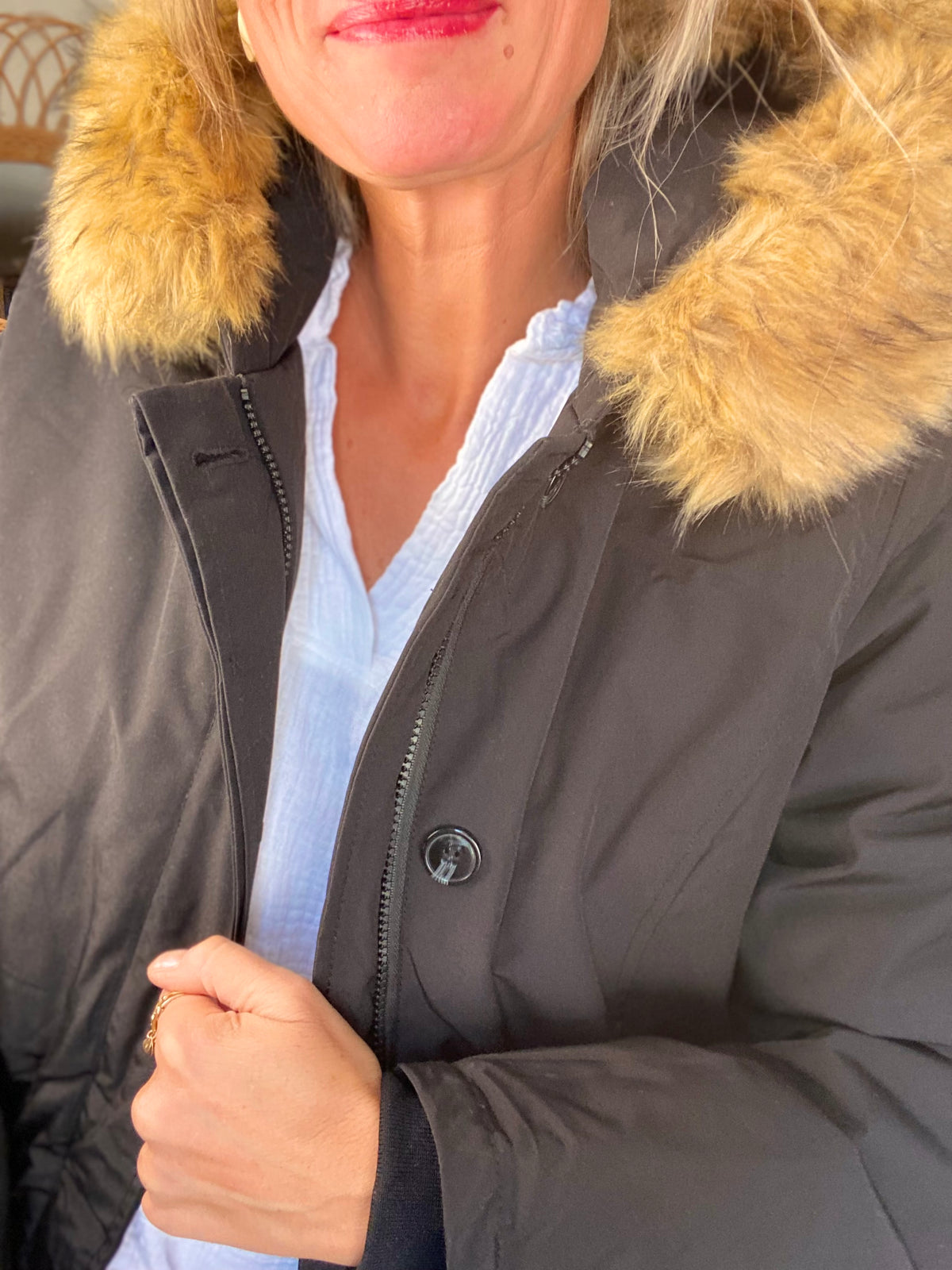 Parka rembourrée déperlante noir, capuche col fourrure amovible - CHEYENNE - FIN DE SÉRIE