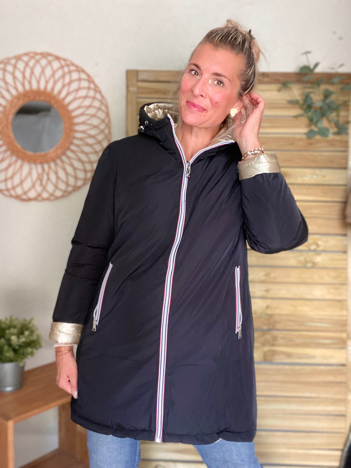 Doudoune imperméable réversible ANGÈLE LONG - Noir - MELYA MELODY
