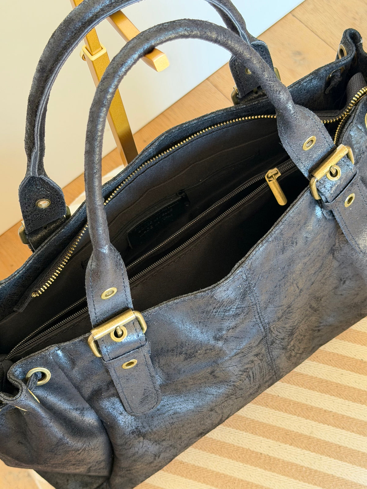 Sac cabas XL en cuir vieilli • COOPER Noir