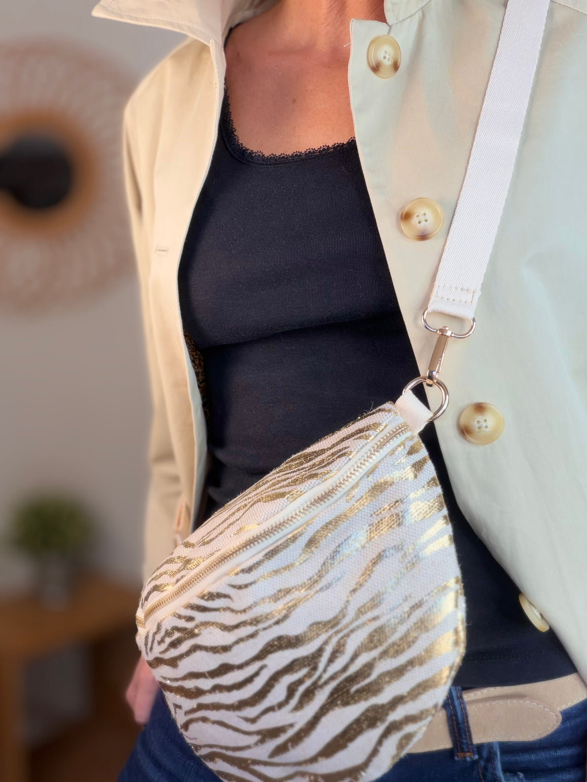 Sac banane L en toile Zébré doré - SHARON